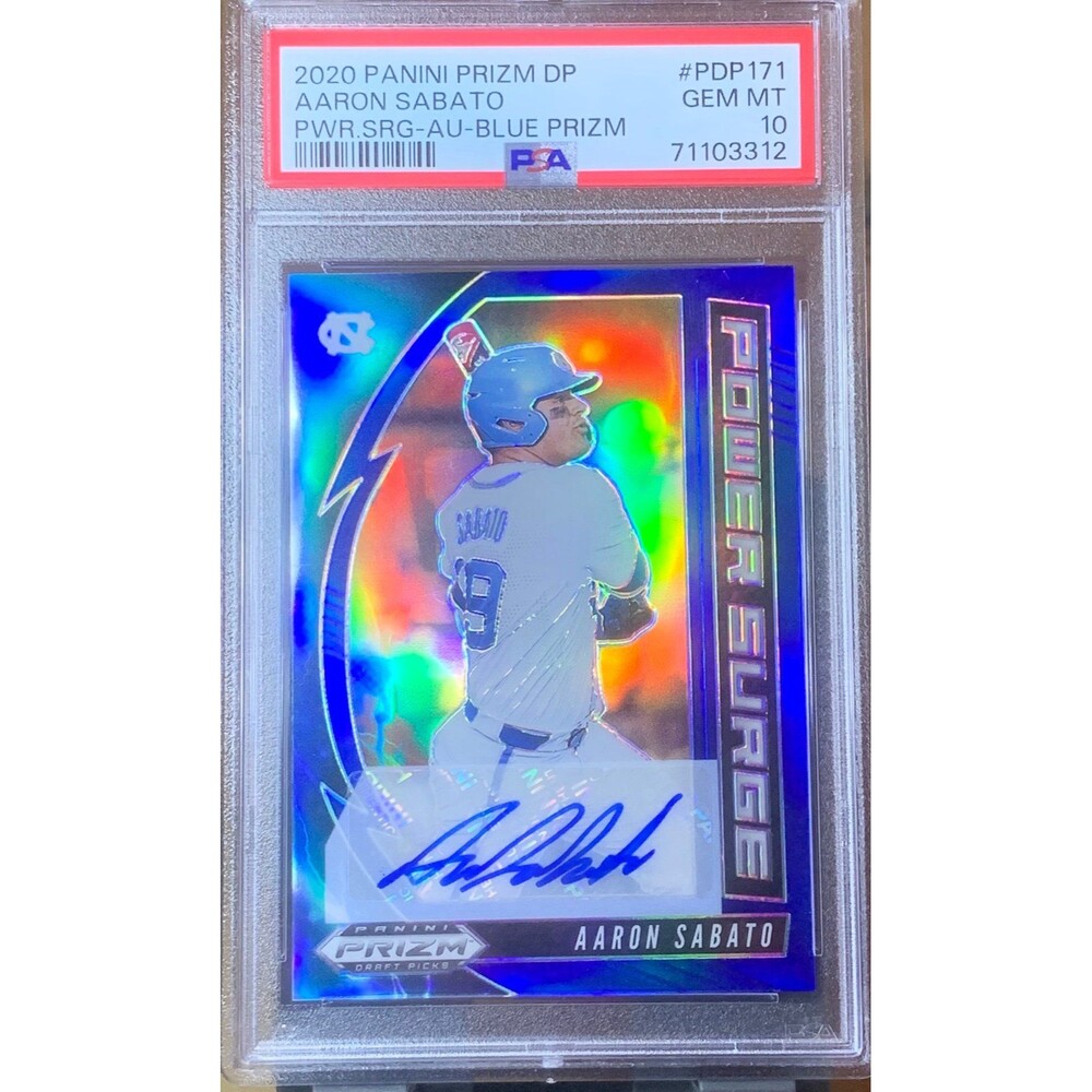 2020 Prizm Draft Picks Aaron Sabato Power Surge Blue Auto 51/60 PSA Gem Mint 10